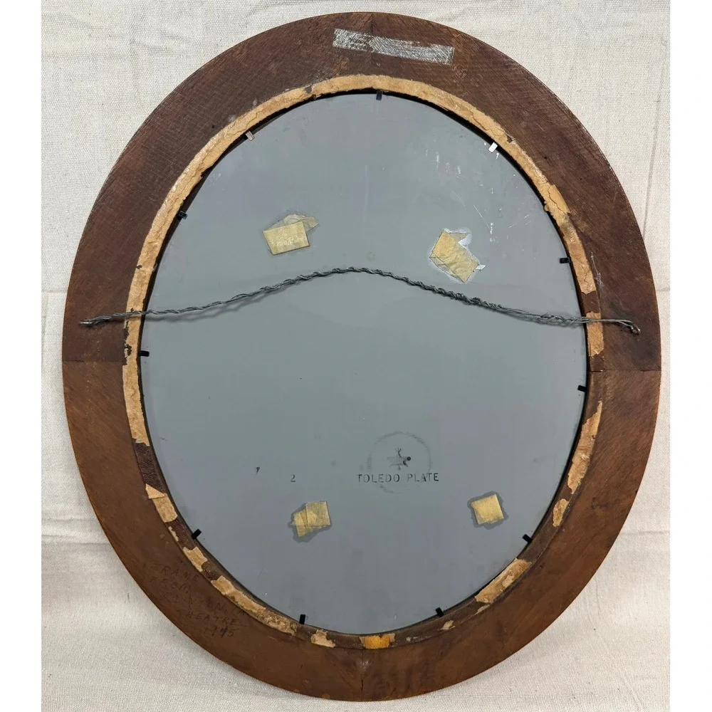Vintage 1945 Toledo Plate Oval Mahogany Mirror Clinton IA Theatre Gold 22x19